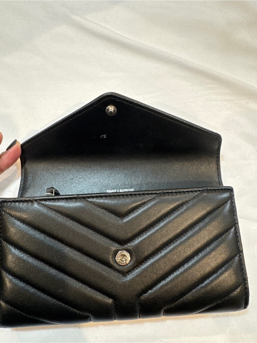 Saint Laurent Lou Lou Wallet - Black Quilted Leather with Silver YSL Logo - Picture 4 of 13
